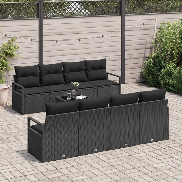 vidaXL Tuin Sofa Set met kussen met opslag 9 pcs Zwart poly rattan