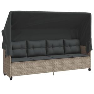 vidaXL Ligbed met luifel en kussens poly rattan&nbsp;lichtgrijs