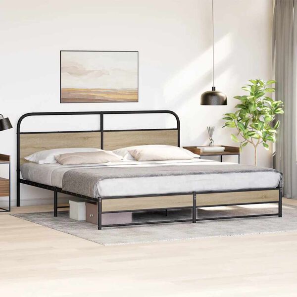 vidaXL Bedframe zonder matras metaal gerookt eikenkleurig 183x213 cm