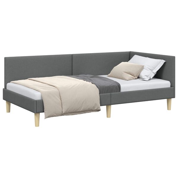 vidaXL Hoekbedframe Donkergrijs 90 cm x 190 cm Stof en multiplex