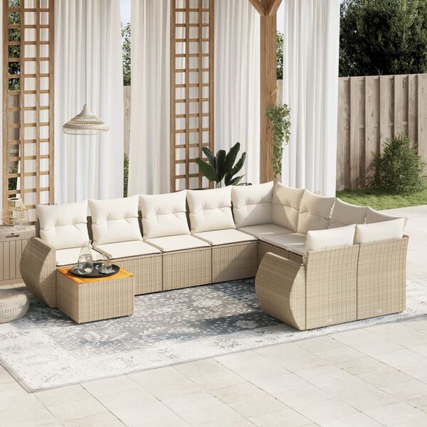 vidaXL 10-delige Loungeset met kussens poly rattan beige