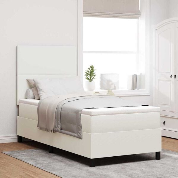 vidaXL Boxspring bed Cr&egrave;me en Wit 203 x 80 x 128 cm Katoenen stof