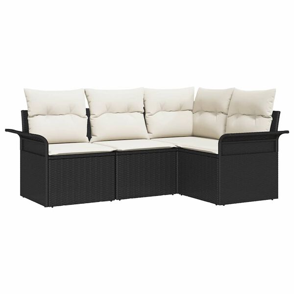 vidaXL Tuin Sofa Set met kussen 4 pcs Zwart poly rattan