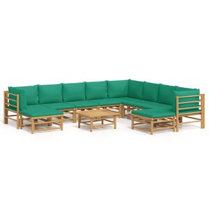 vidaXL 11-delige Loungeset met kussens bamboe groen