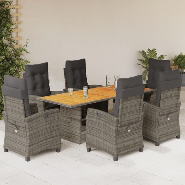 vidaXL 7-delige Tuinset met kussens poly rattan grijs