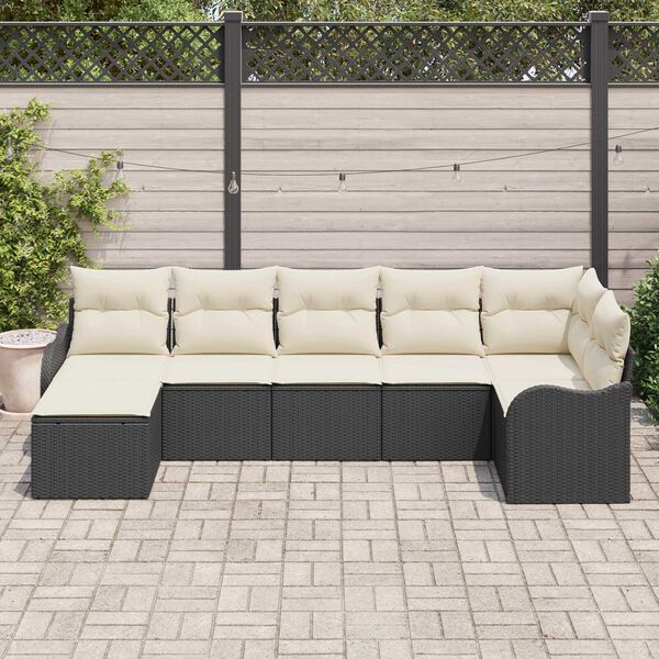 vidaXL Tuin Sofa Set met kussen 7 pcs Zwart en wit Poly riet