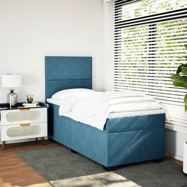 vidaXL Boxspring met matras fluweel blauw 100x200 cm