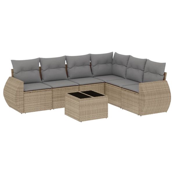 vidaXL 7-delige Loungeset met kussens poly rattan beige