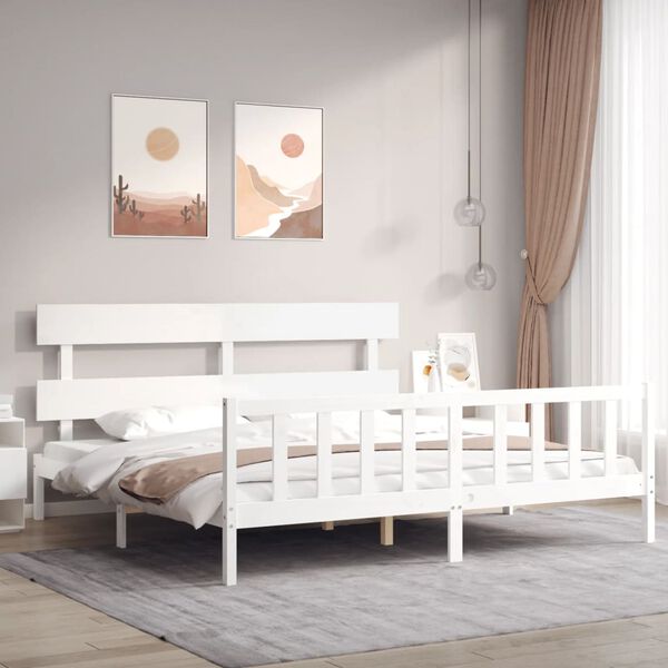 vidaXL Bedframe met hoofdbord massief hout wit
