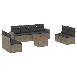vidaXL 9-delige Loungeset met kussens poly rattan grijs