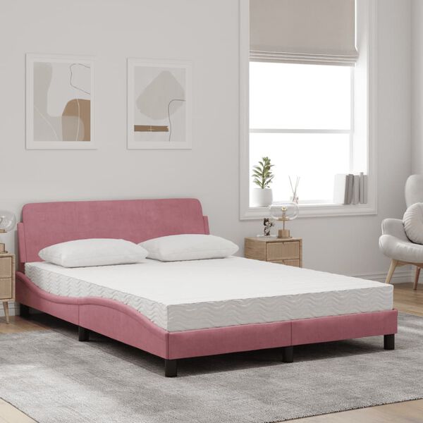 vidaXL Bed met matras "Dover" fluweel roze 140x190 cm