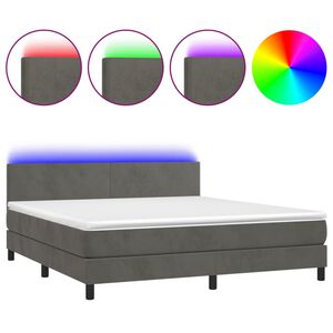 vidaXL Boxspring met matras en LED fluweel donkergrijs 180x200 cm
