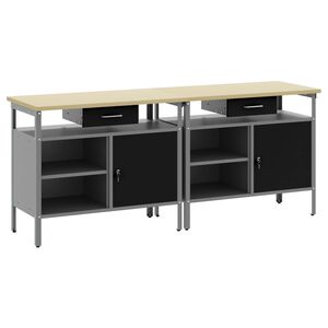 vidaXL Werkbankset 2 st Zwart en Grijs Gepoedercoat staal
