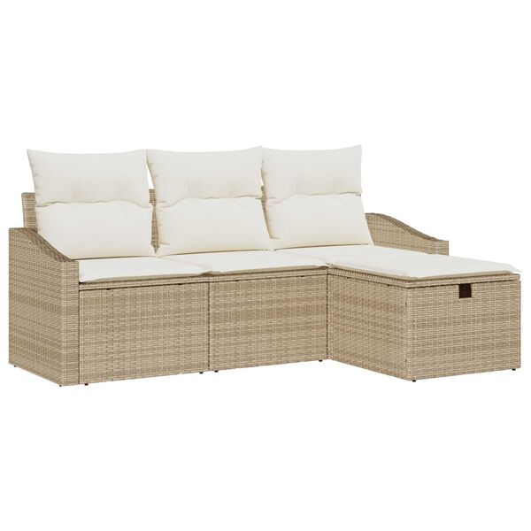 vidaXL Bankstel met kussen met opslag 4 pcs Beige poly rattan