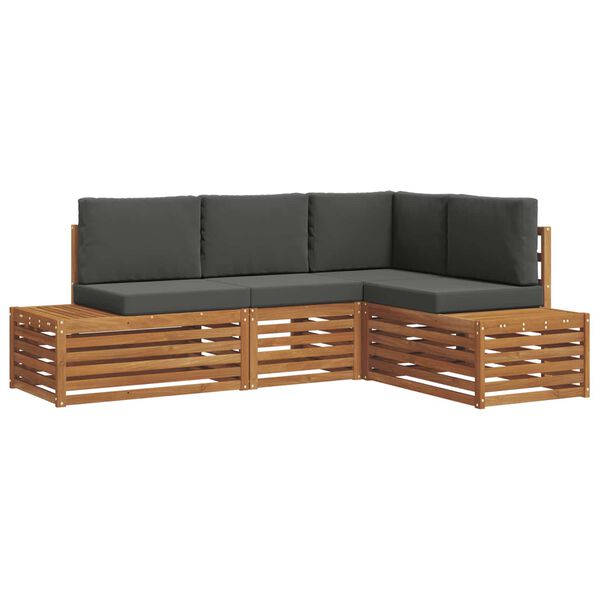 vidaXL Buiten bankenset met kussen 4 Stuk Natuurlijk en Antraciet