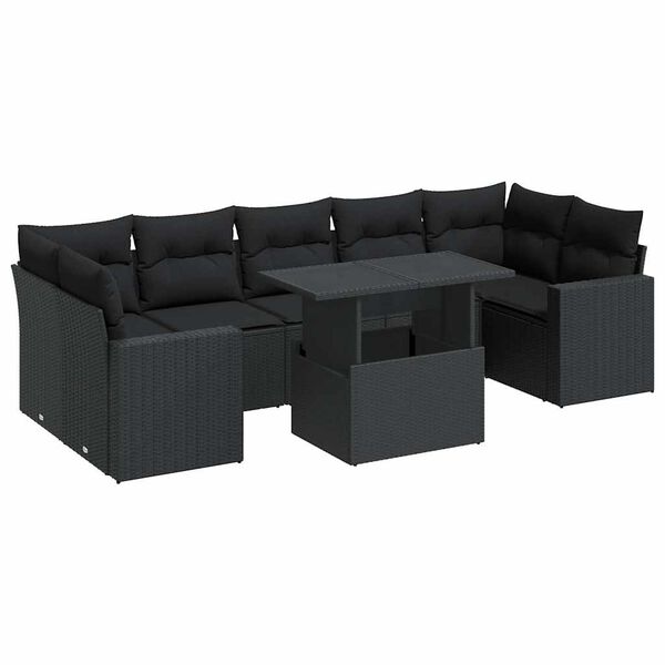 vidaXL 8-delige Loungeset met kussens poly rattan zwart