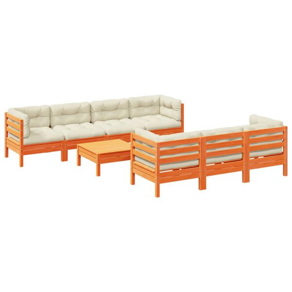 vidaXL 8-delige Loungeset met kussens massief grenenhout wasbruin