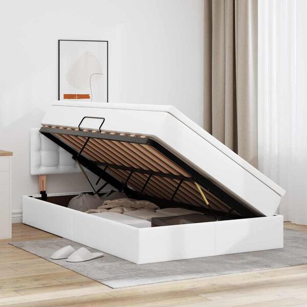 vidaXL Opbergbed met LED met matras met LED Wit 120 x 190 cm Nep Leer