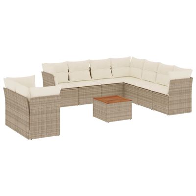 vidaXL 10-delige Loungeset met kussens poly rattan beige