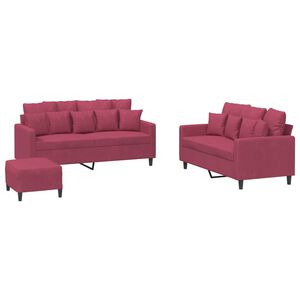 vidaXL 3-delige Loungeset met kussens fluweel wijnrood