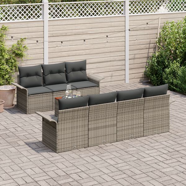 vidaXL Tuinbankenset met opslag 8 pcs Grijs poly rattan
