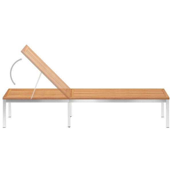 vidaXL Ligbed met kussen massief teakhout en roestvrij staal