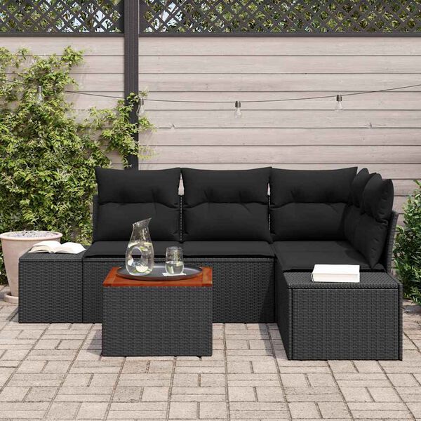 vidaXL Tuinbankenset met kussen 5 pcs Zwart poly rattan