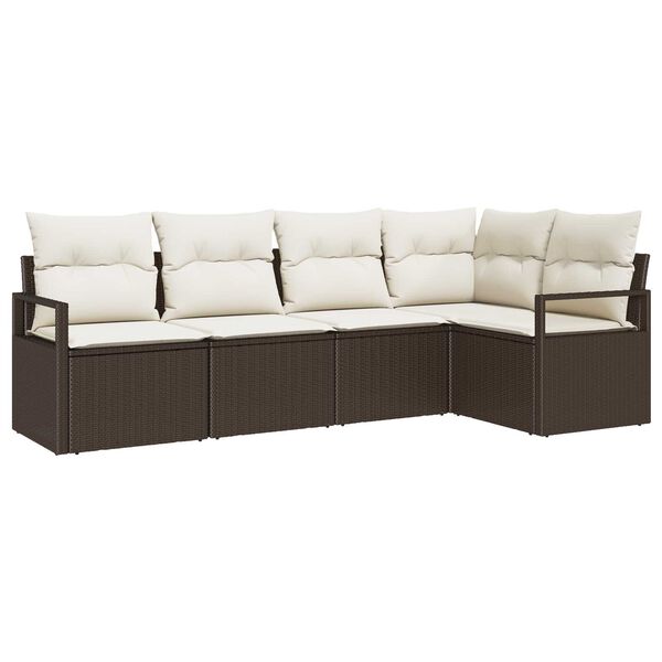 vidaXL Tuin Sofa Set met kussen met opslag 5 pcs Bruin en Cr&egrave;me
