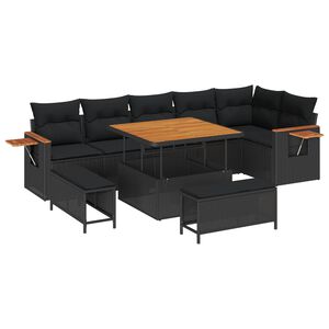 vidaXL Tuinbankenset met kussen 11 pcs Zwart poly rattan