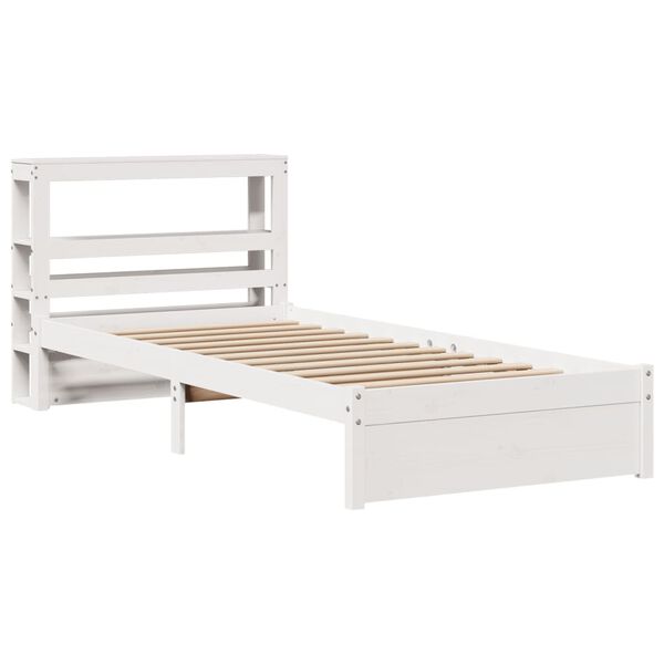 vidaXL Bedframe met hoofdbord massief grenenhout wit 75x190 cm