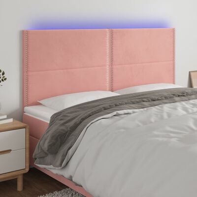 vidaXL Hoofdbord LED 180x5x118/128 cm fluweel roze