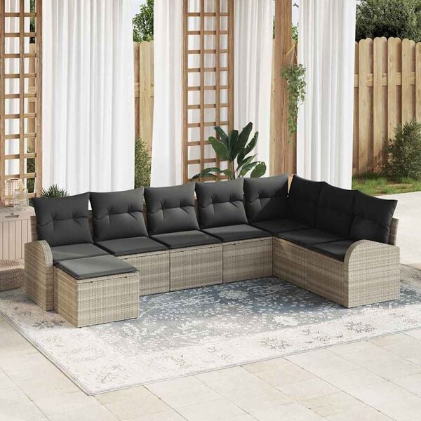 vidaXL Tuin Sofa Set met kussen 8 pcs Lichtgrijs Poly riet