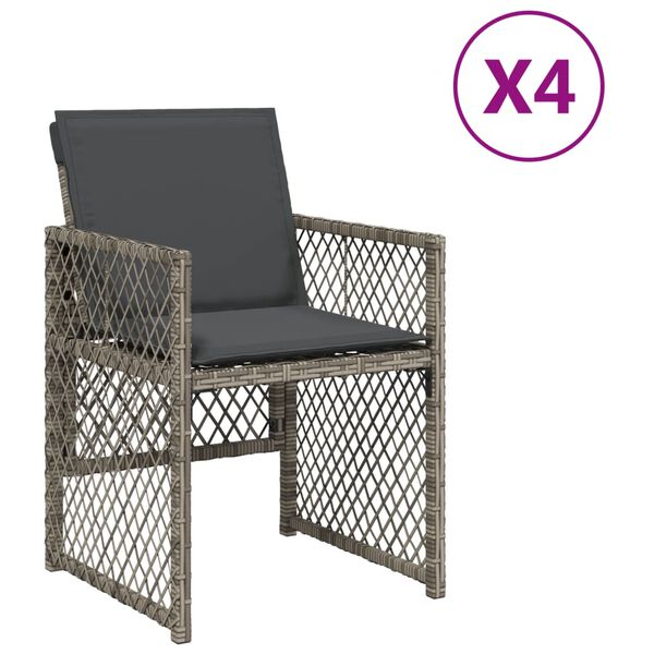 vidaXL Tuinstoelen 4 st met kussens poly rattan grijs