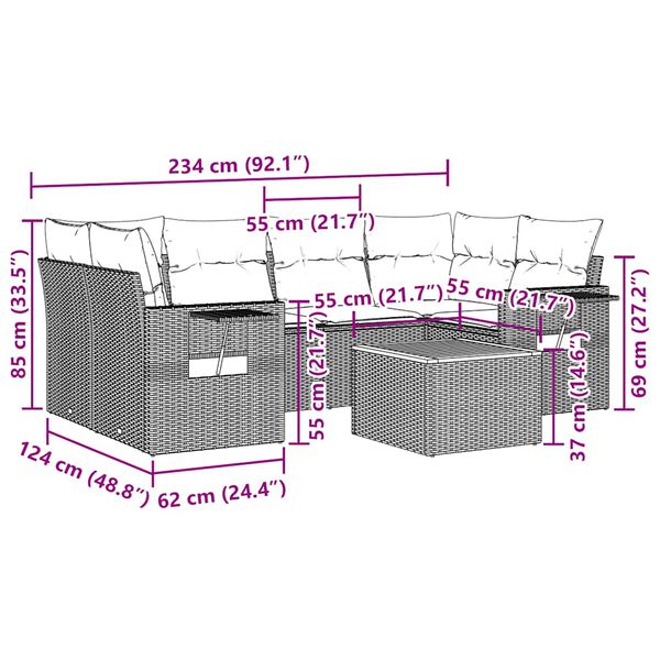 vidaXL 7-delige Loungeset met kussens poly rattan zwart