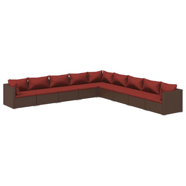 vidaXL 9-delige Loungeset met kussens poly rattan bruin