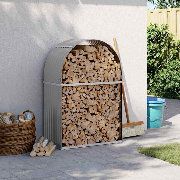 vidaXL Haardhoutopslag 80x45x120 cm gegalvaniseerd staal lichtgrijs
