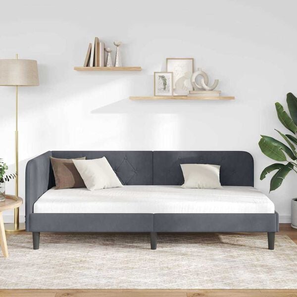 vidaXL Hoekbedframe met hoofdeinde Donkergrijs 100 x 200 cm Fluweel