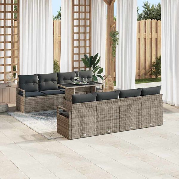 vidaXL Tuin Sofa Set met kussen met opslag 9 pcs Grijs Poly riet