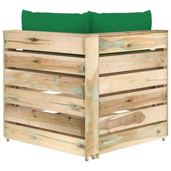 vidaXL Hoekbank sectioneel met kussens groen ge&iuml;mpregneerd hout