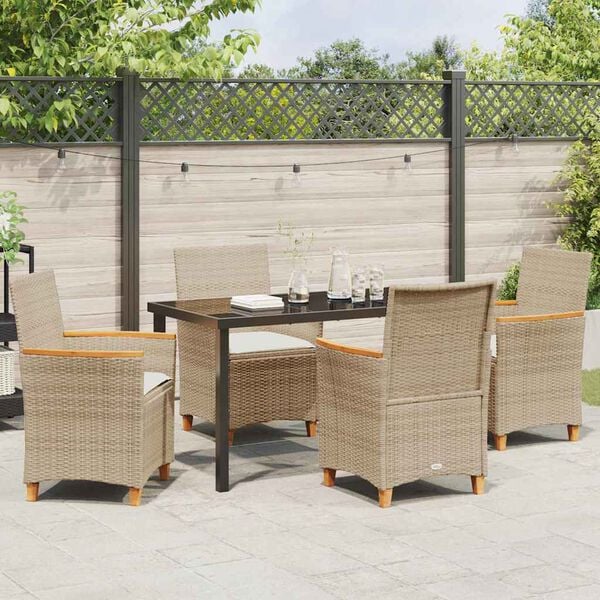 vidaXL Tuin eettafelset 5 pcs Beige poly rattan