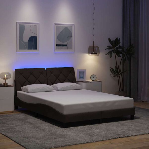 vidaXL Bedframe met LED zonder matras 140x200 cm stof donkerbruin
