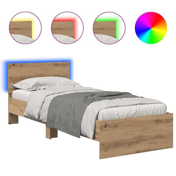 vidaXL Bedframe met hoofdeinde Artisan Eiken 75 x 190 cm Bewerkt hout