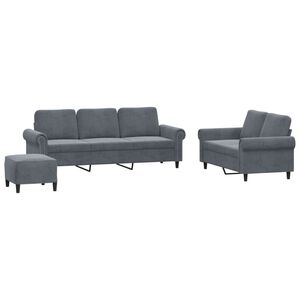 vidaXL 3-delige Loungeset met kussens fluweel donkergrijs