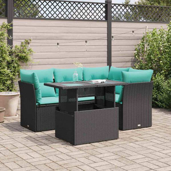vidaXL 5-delige Loungeset met kussens poly rattan acacia zwart