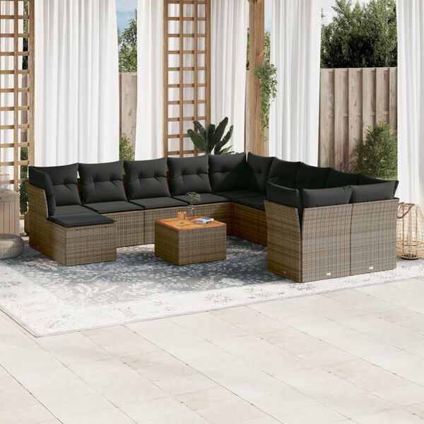 vidaXL 12-delige Loungeset met kussens poly rattan grijs