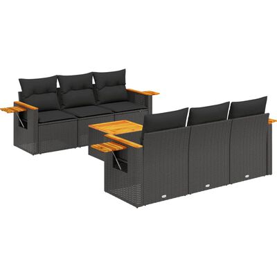 vidaXL 7-delige Loungeset met kussens poly rattan zwart