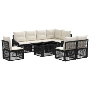 vidaXL Tuinbankenset 9 st Zwart en Cream Wit poly rattan
