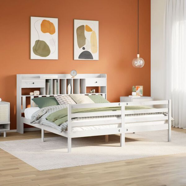 vidaXL Bed met boekenkast zonder matras grenenhout wit 180x200 cm