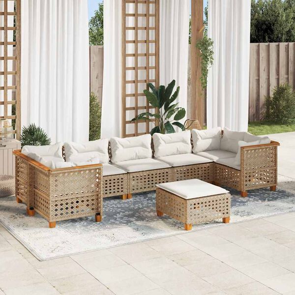 vidaXL 8-delige Loungeset met kussens poly rattan beige