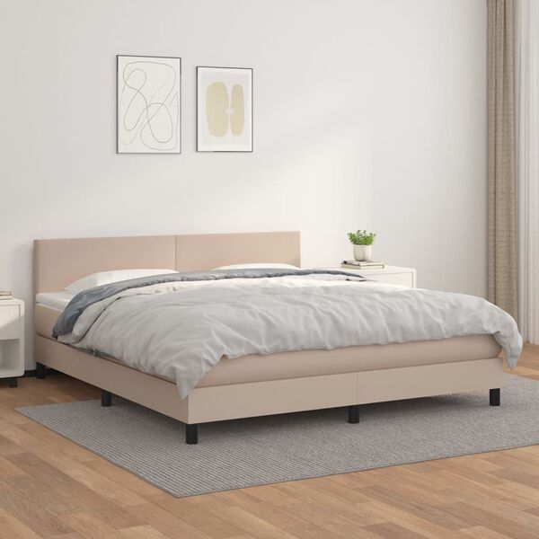 vidaXL Boxspring met matras kunstleer cappuccinokleurig 160x200 cm